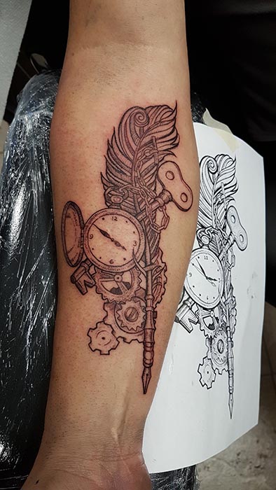 Steampunk Quill/Clock Tattoo By Andy Christ - Angry Monkey Tattoo 700_x_394_jpg