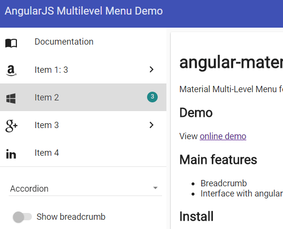Material Multi Level Menu For AngularJS Angular Script
