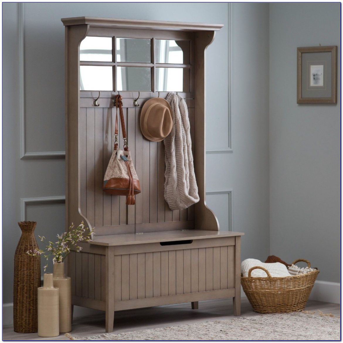 Mini Hall Tree With Storage Bench And Mirror