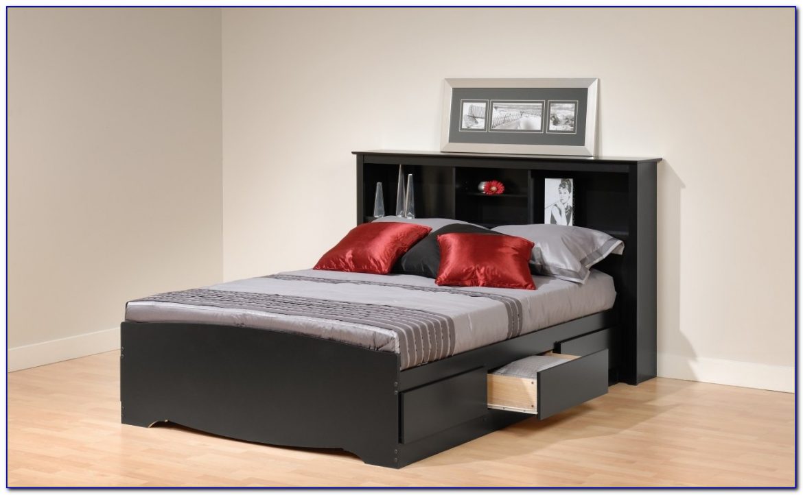 Full Size Platform Bed With Storage And Bookcase Headboard