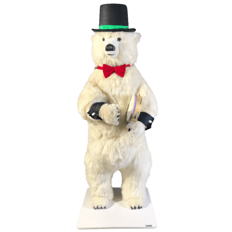 Animatronic White Bear Leon Tambourine Christmas Window Decoration