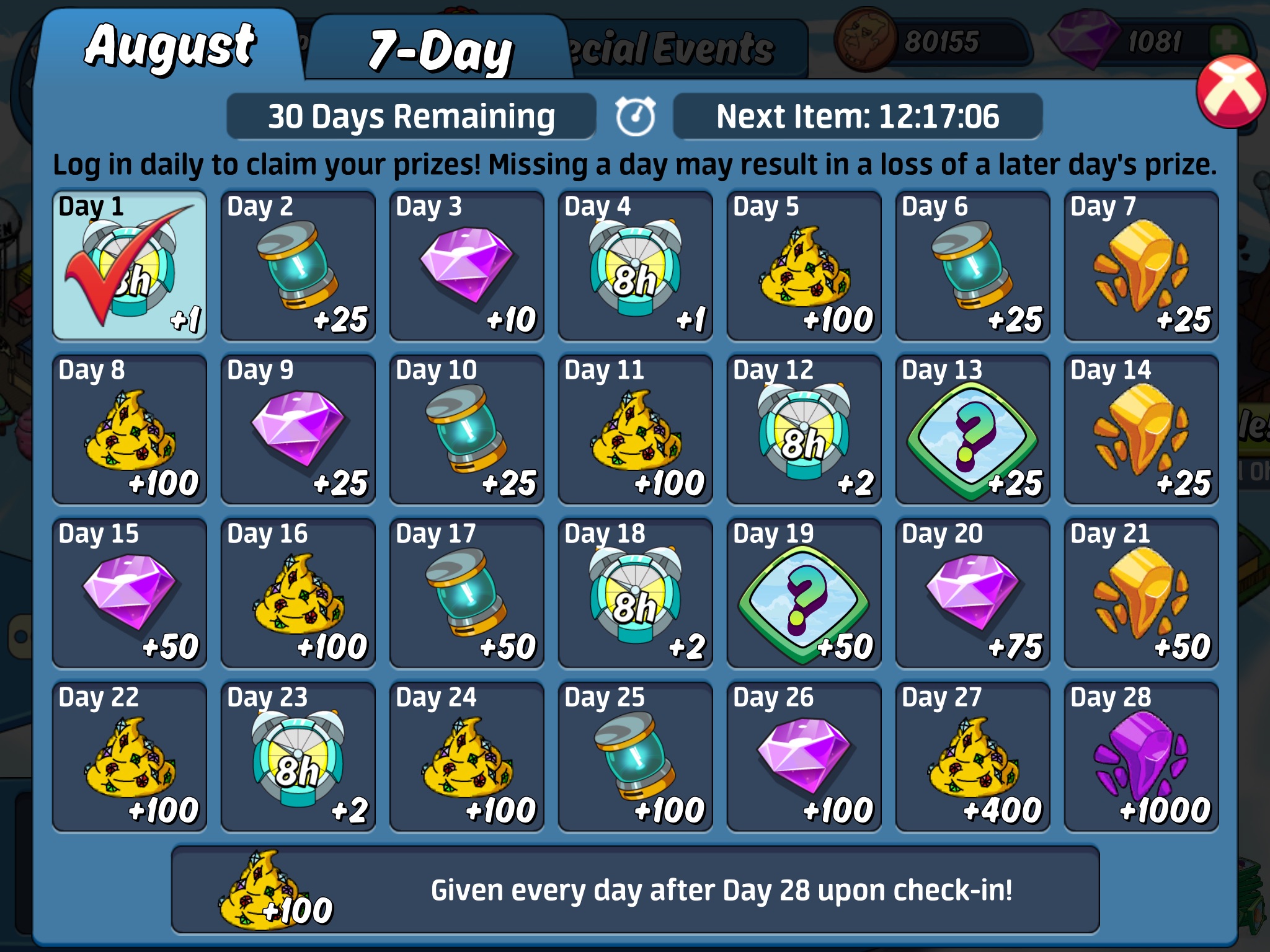 Daily Login Calendar Animation Throwdown The Quest For Cards