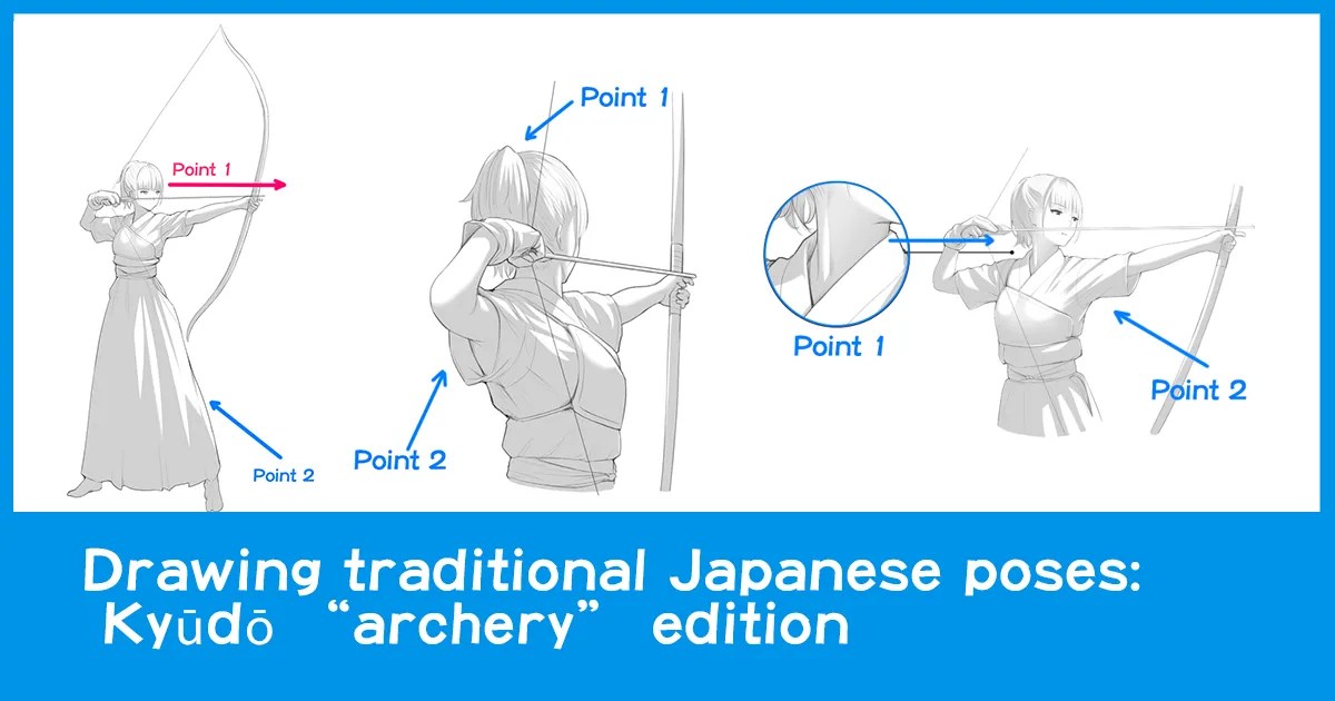 Drawing traditional Japanese poses Kyūdō “archery” edition Anime Art