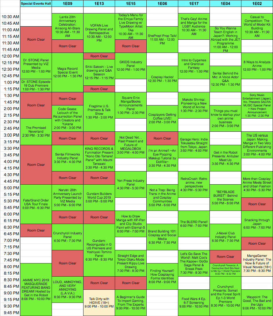 2019 PANEL SCHEDULE Anime NYC