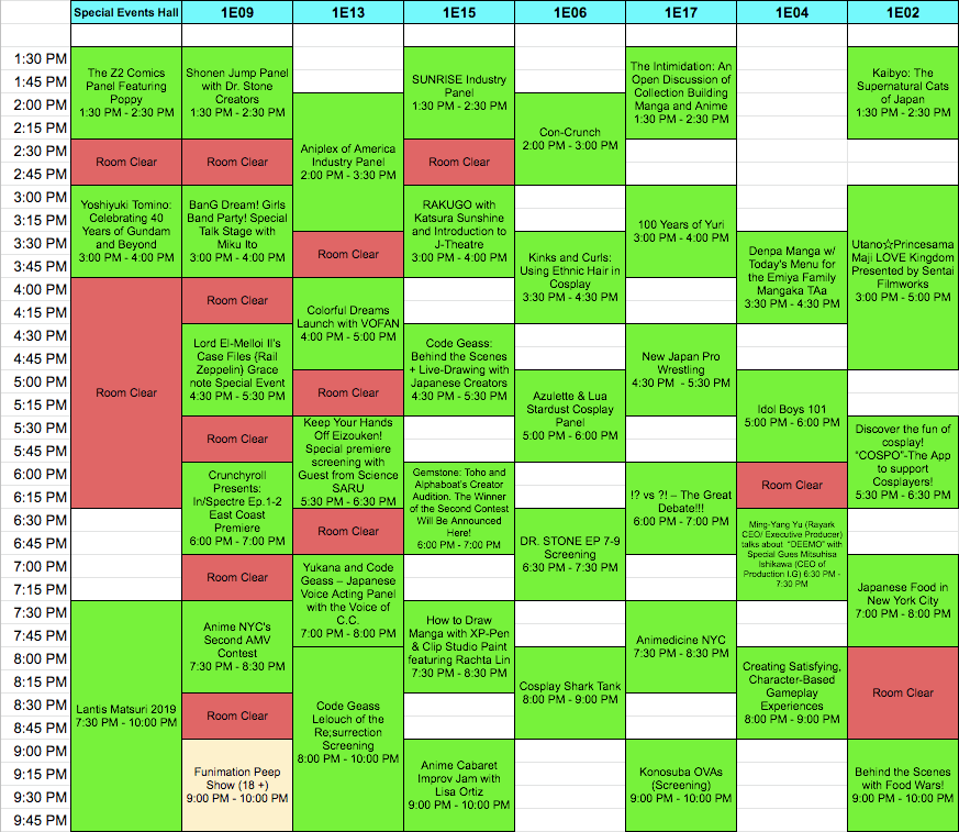 2019 PANEL SCHEDULE Anime NYC