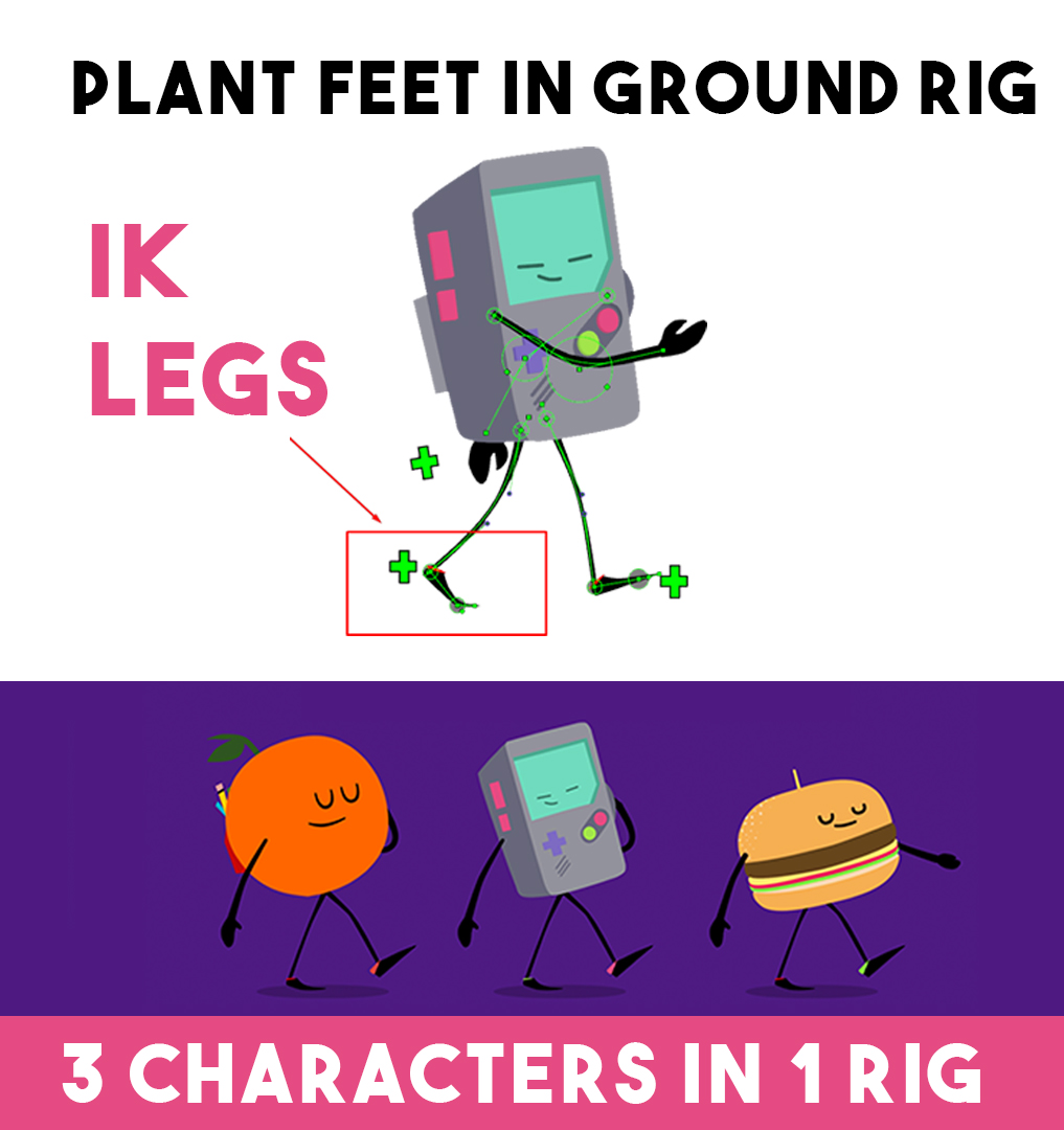 Toon Boom Character Rig IK Legs and 3 Chars in 1 AnimProps