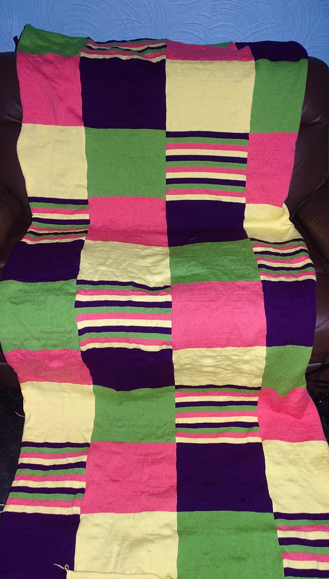 machine knitted patchwork quilt Crafters Media