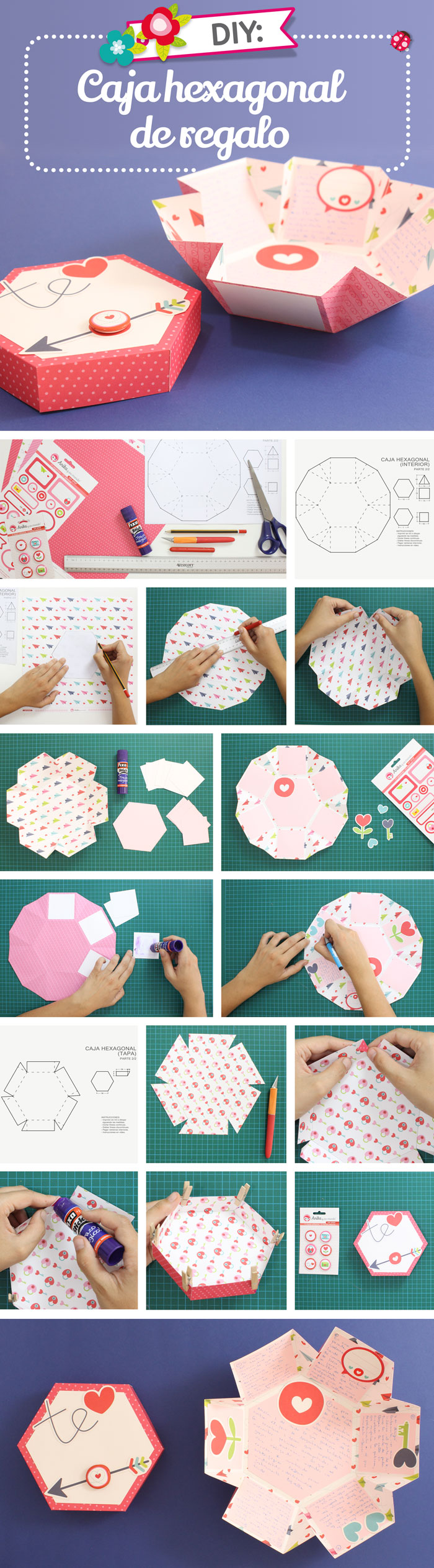 Caja de papel hexagonal paso a paso Anita y su mundo