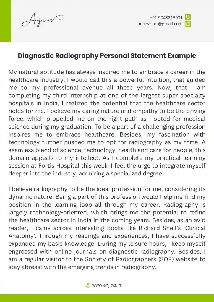 Diagnostic Radiography Personal Statement Examples of 2024
