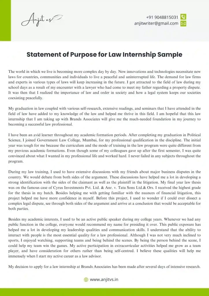 Statement of Purpose for Internship Samples & Format 2024