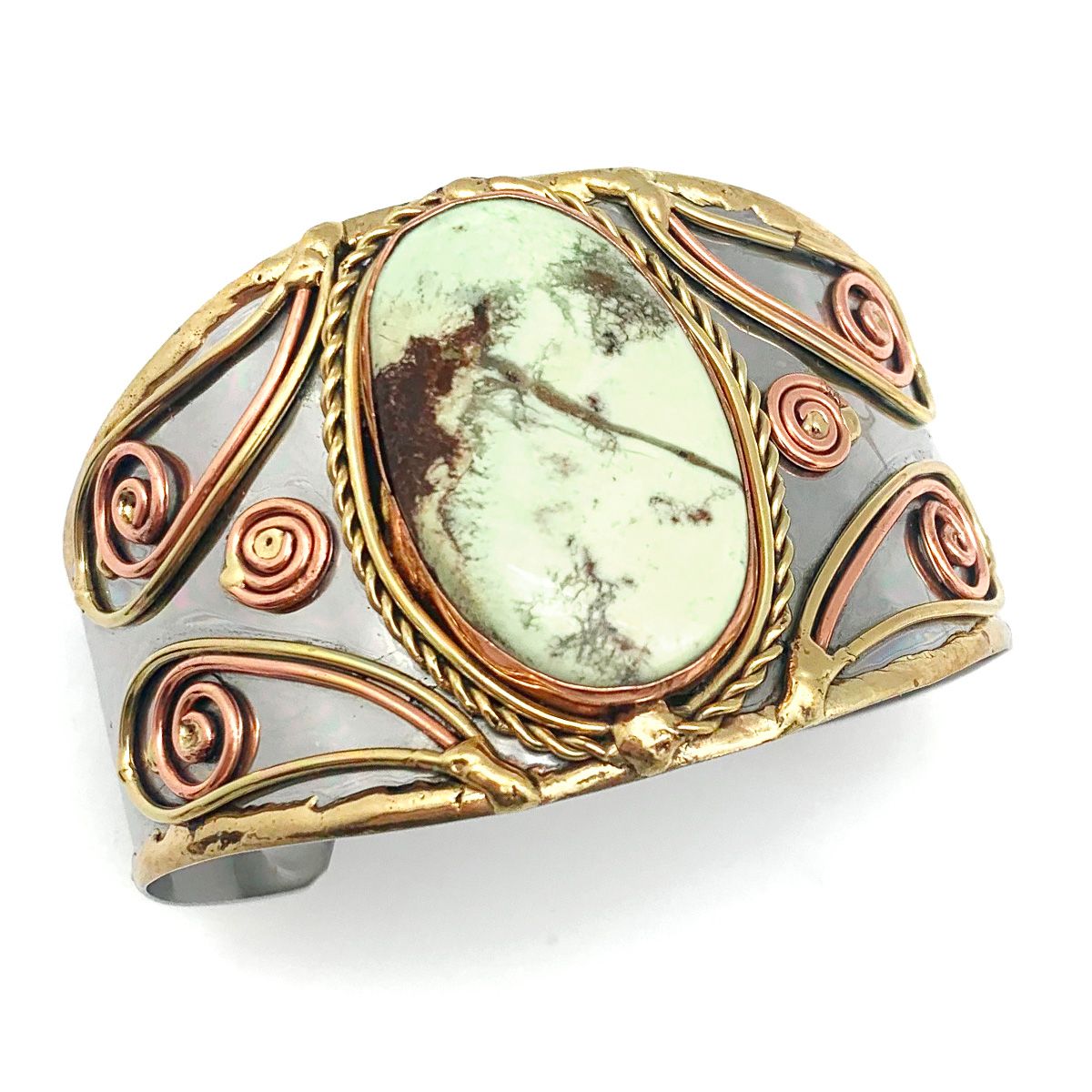 Mixed Metal Bracelet with Lemon Chrysoprase Stone Anju Jewelry