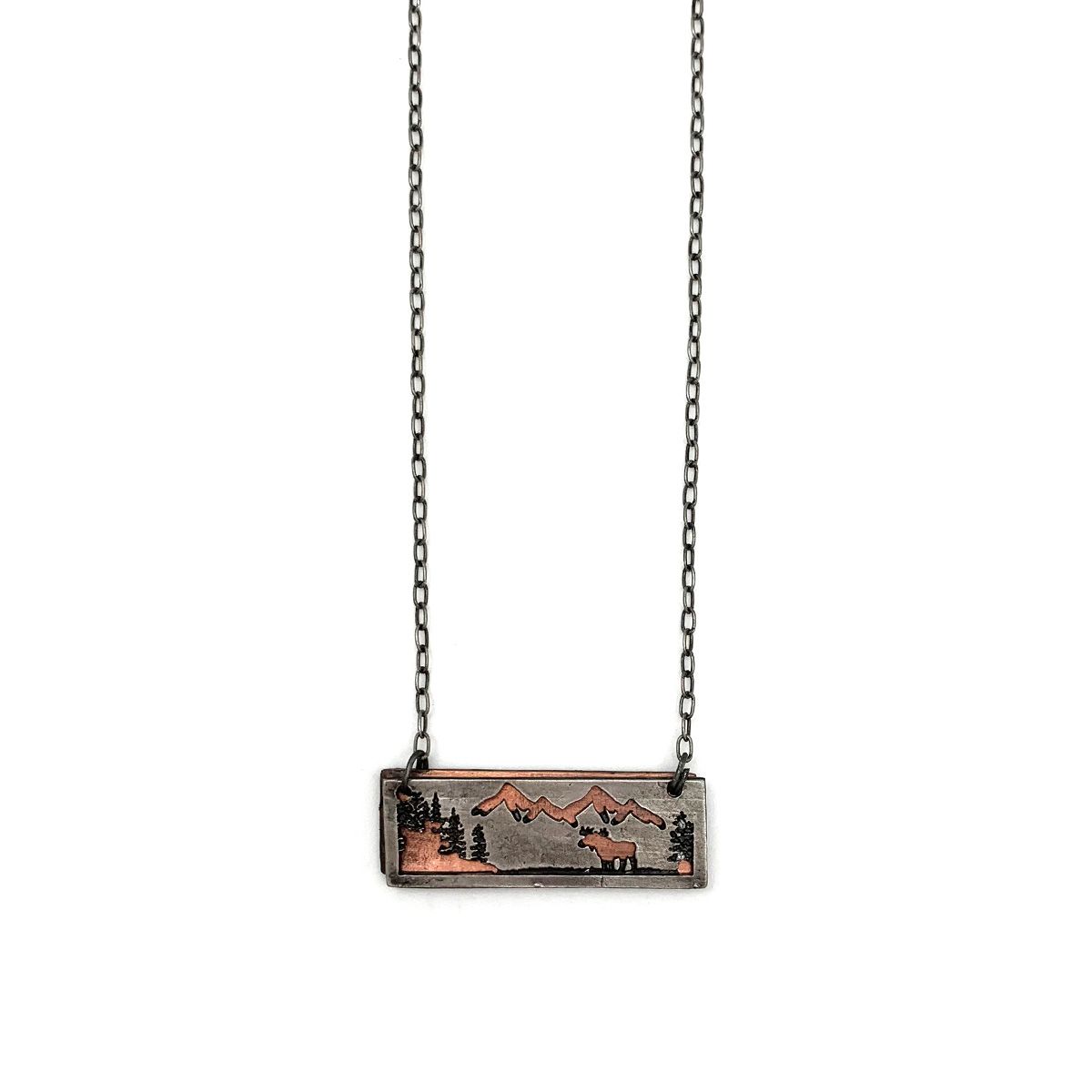 Pewter Necklace Moose in Rectangle Anju Jewelry