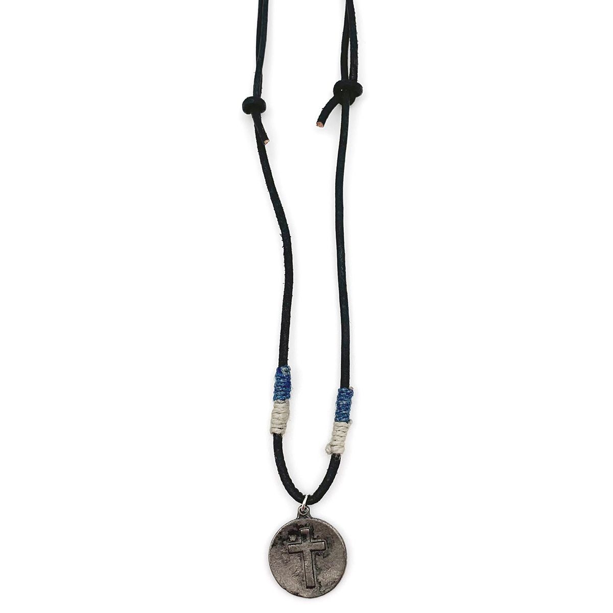 Aadi Pewter Simple Circle Cross on Leather Cord Necklace Anju Jewelry