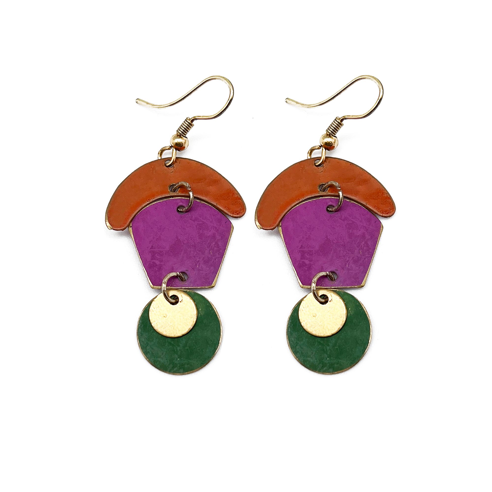 Brass Patina Earrings ColorBlocked Abstract Shapes Anju Jewelry