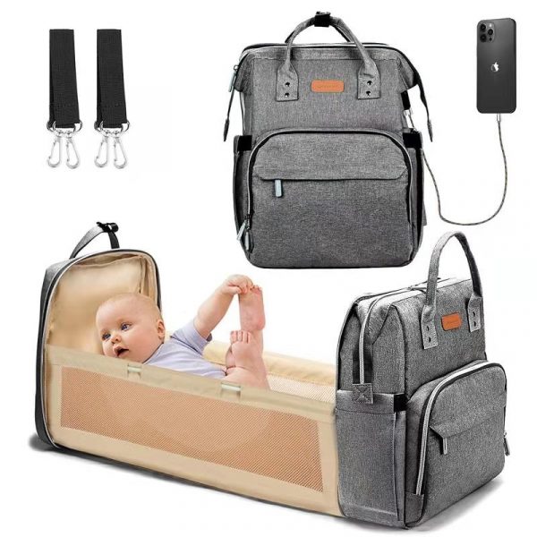 Diaper Bag Backpack with Changing Pad & Stroller Straps (Grey) Model：HQ