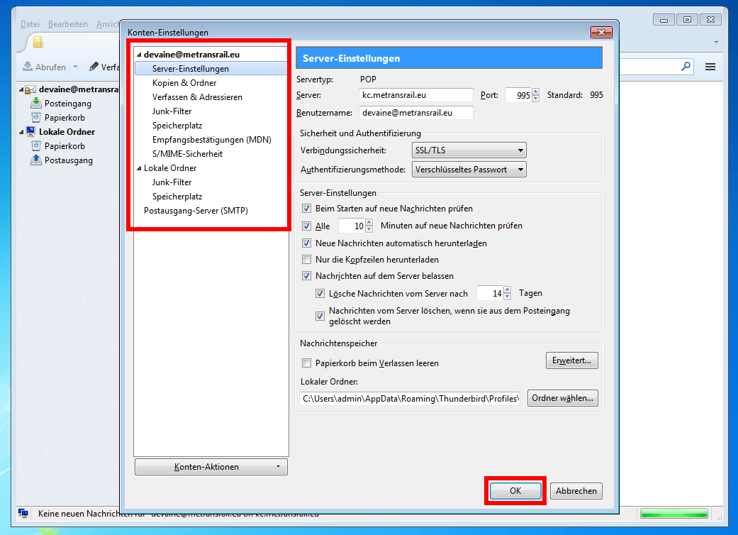 Mozilla Thunderbird account Settings
