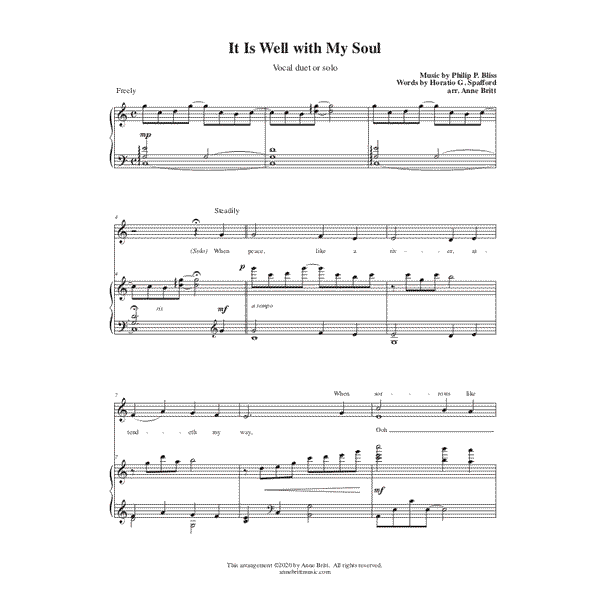 It Is Well with My Soul (vocal duet or solo) Anne Britt Music