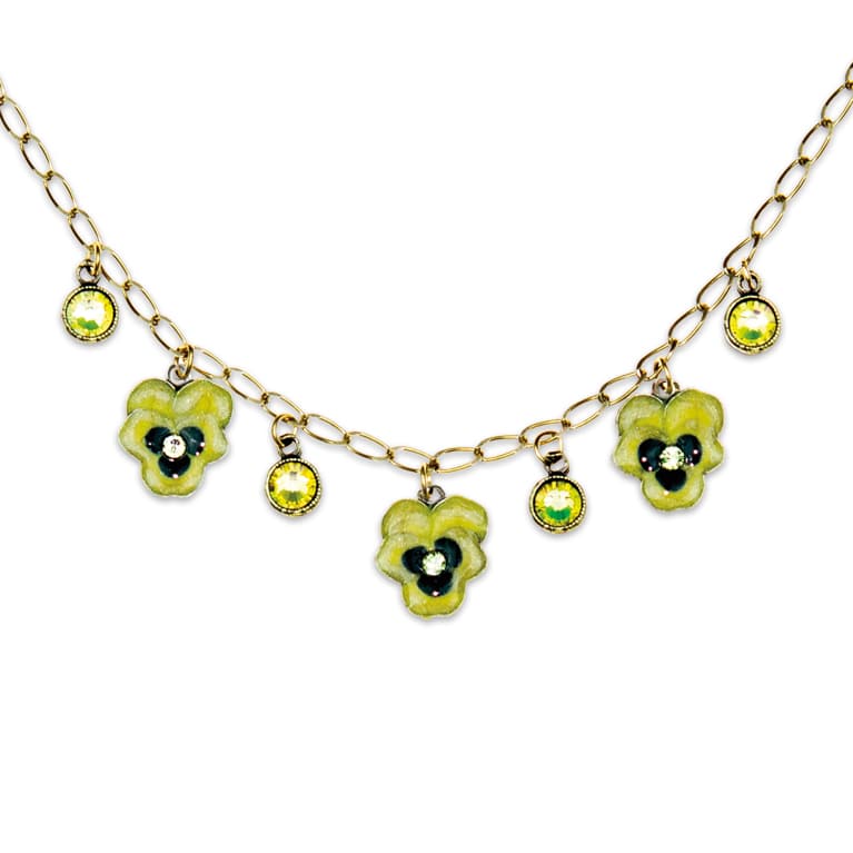 Multiple Yellow Pansy Charm Necklace Anne Koplik Designs
