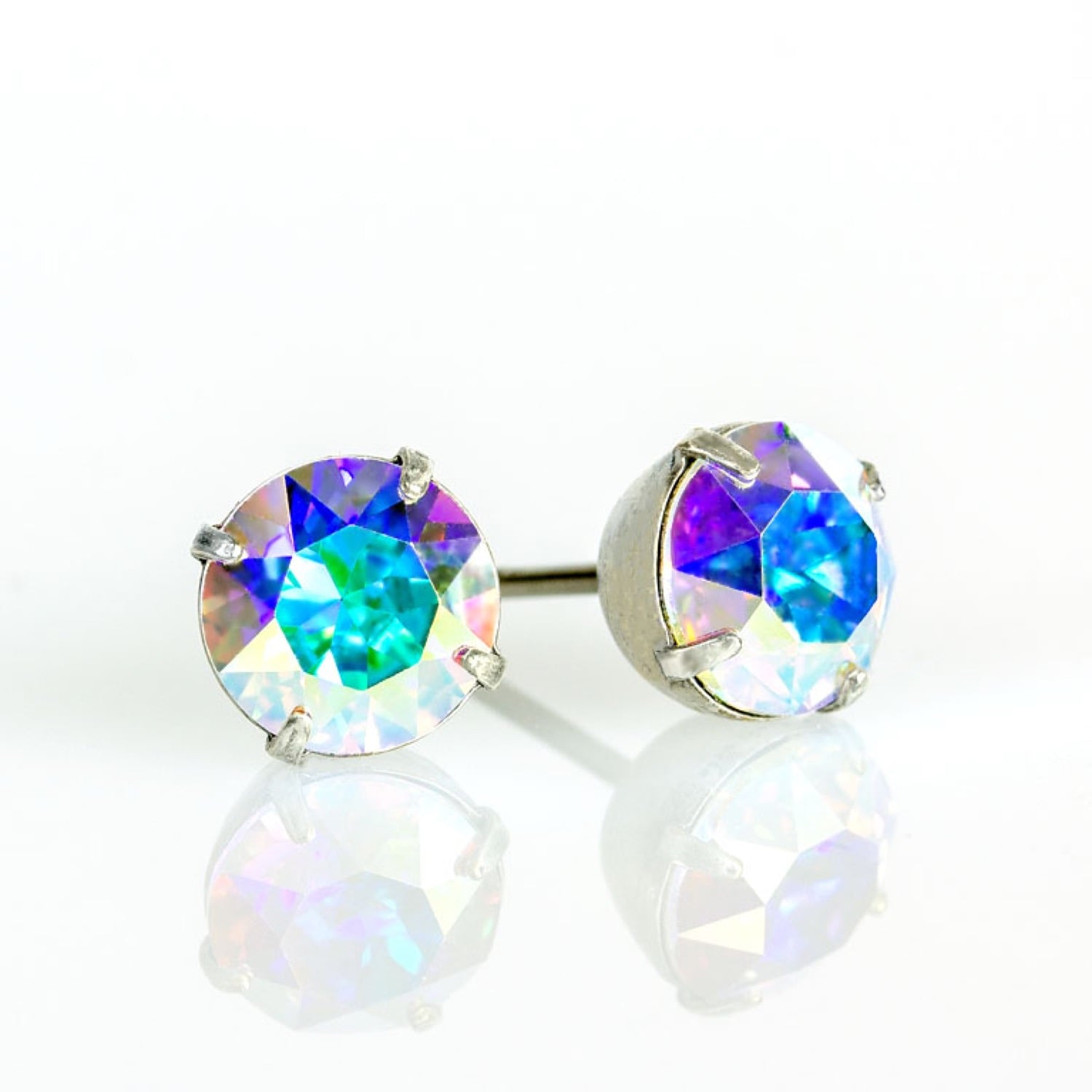 Silver Iridescent Crystal Crystal Stud Earrings available at Anne