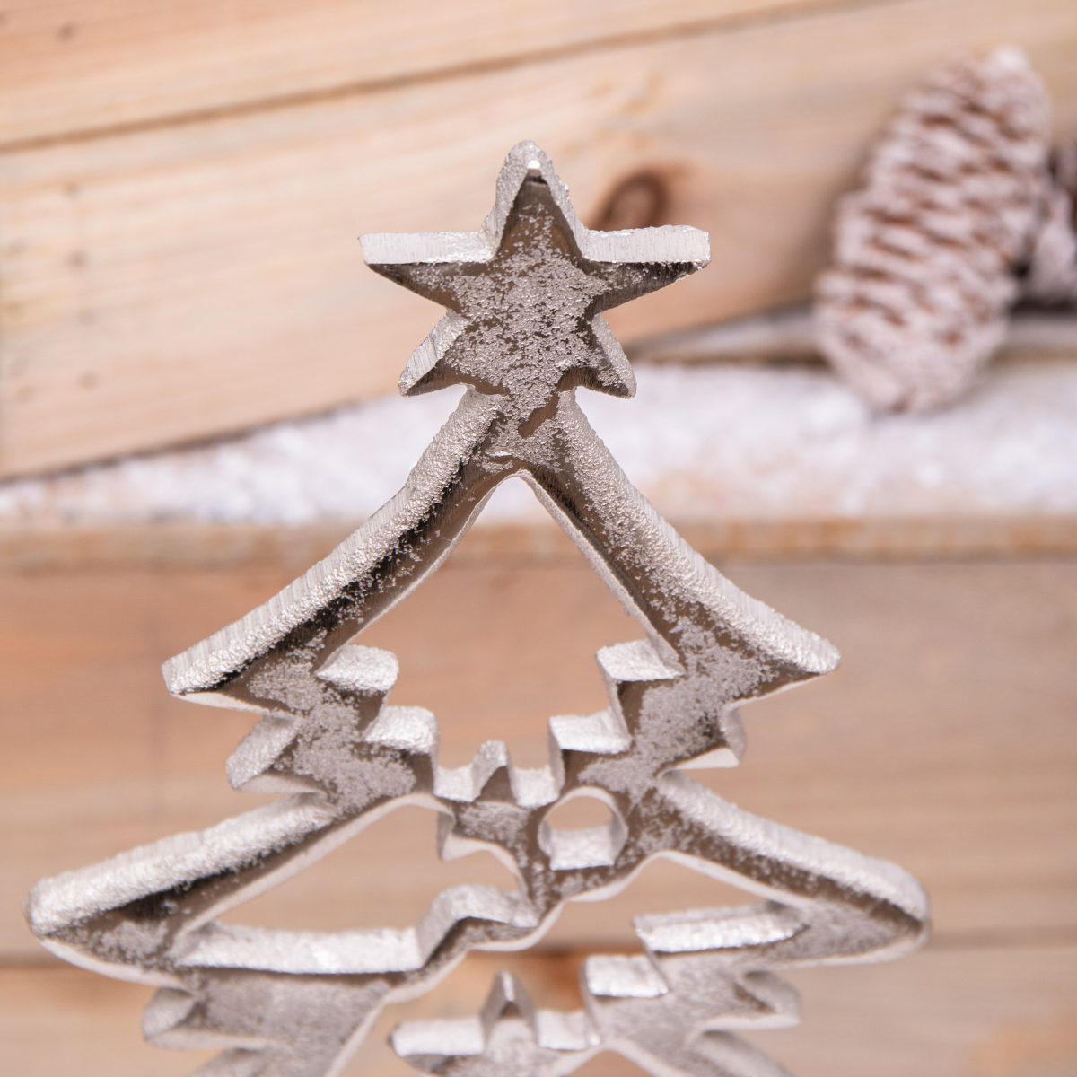 Silver Metal Christmas Tree with Stars Wooden Base Annibells
