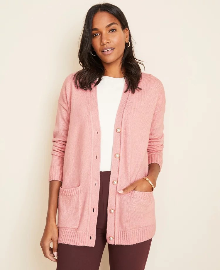 Pearlized Button Boyfriend Cardigan
