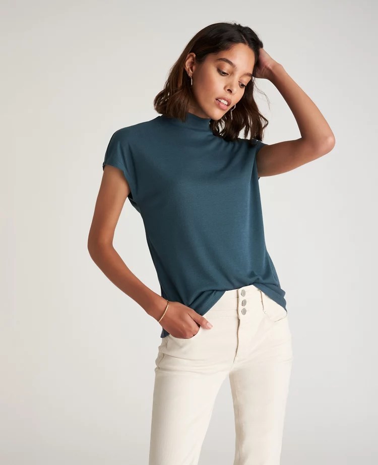Petite Cap Sleeve Mock Neck Top
