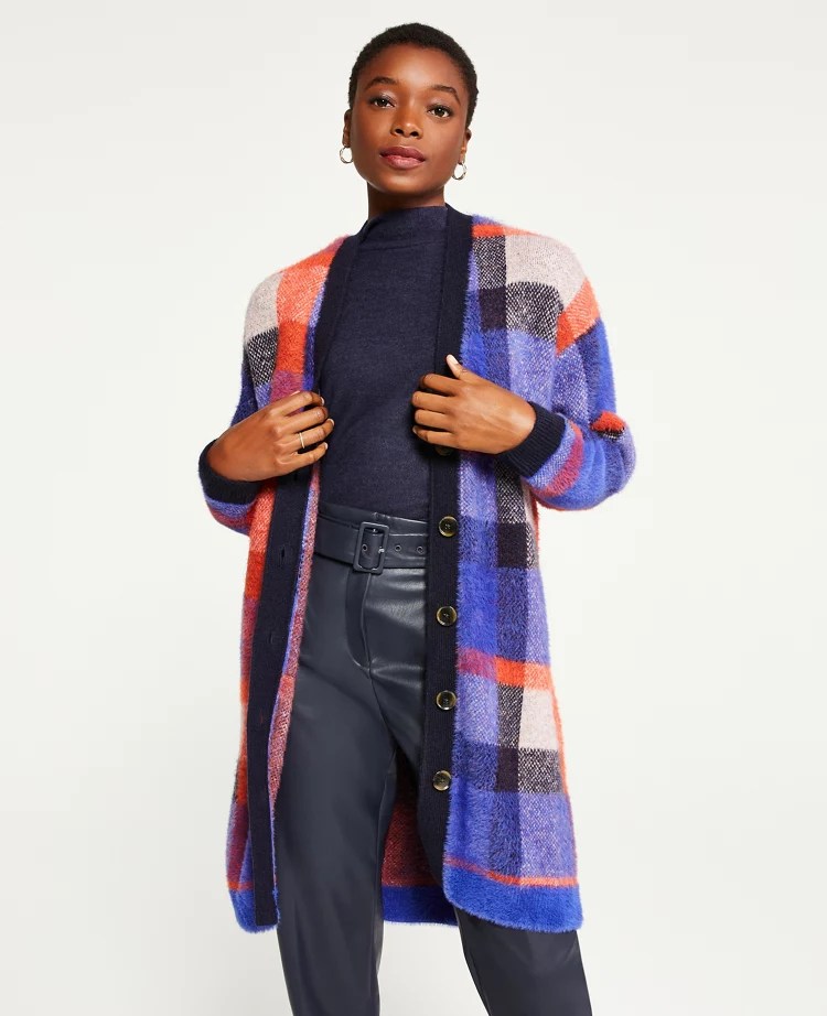 Plaid Jacquard Boyfriend Cardigan