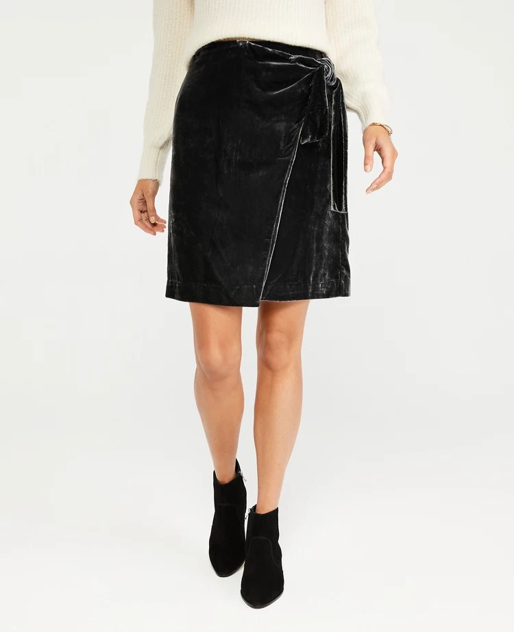Petite Velvet Tie Waist Wrap Skirt