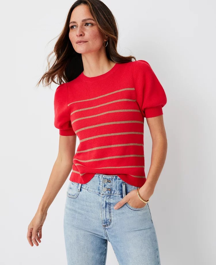 Striped Puff Sleeve Sweater