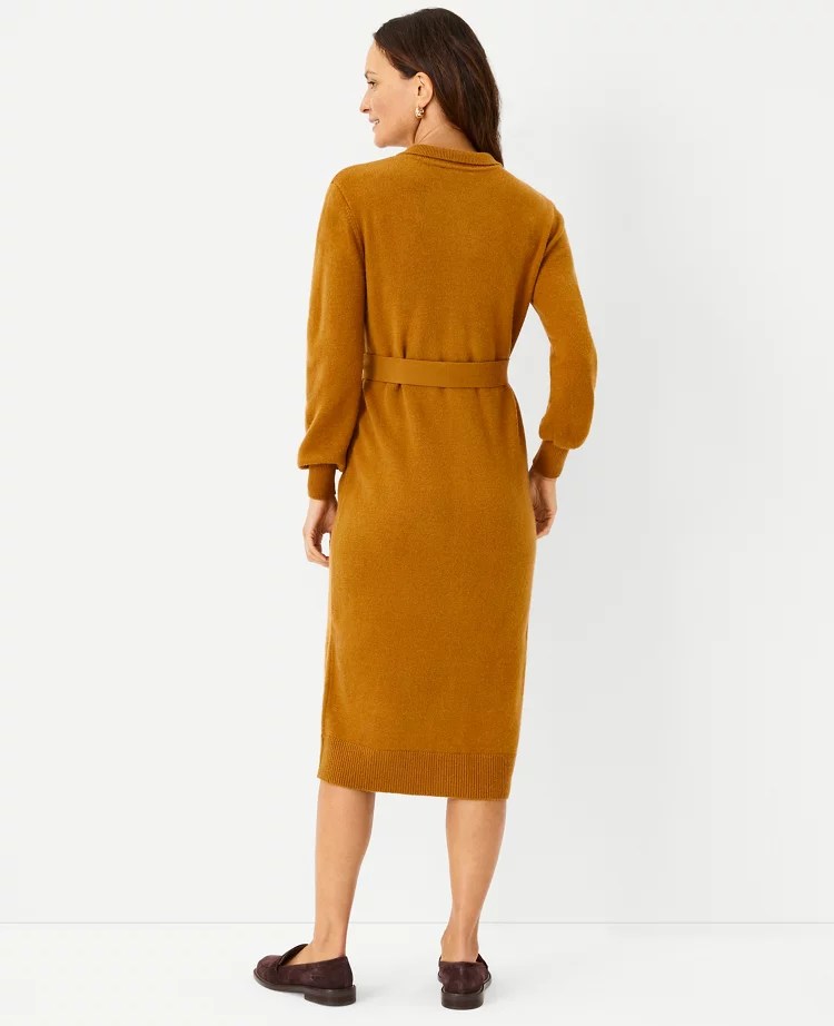 Petite Belted Button Midi Sweater Dress