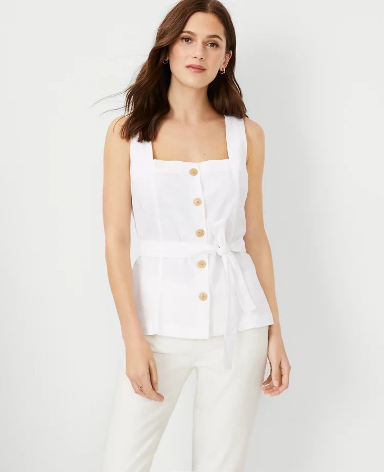 Linen Blend Belted Utility Top