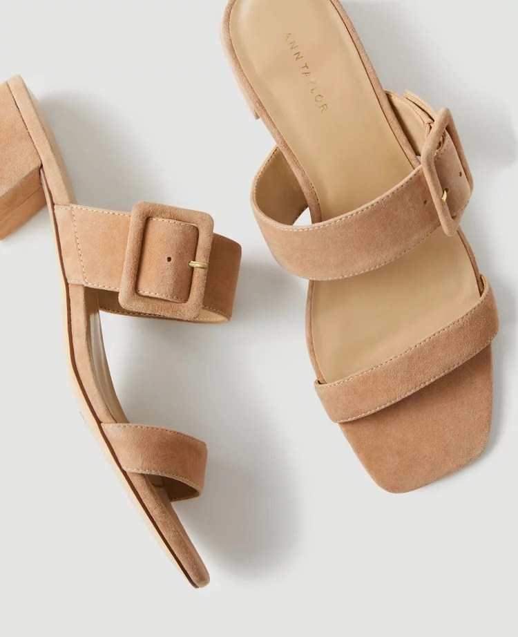 Suede Buckle Two Strap Sandals