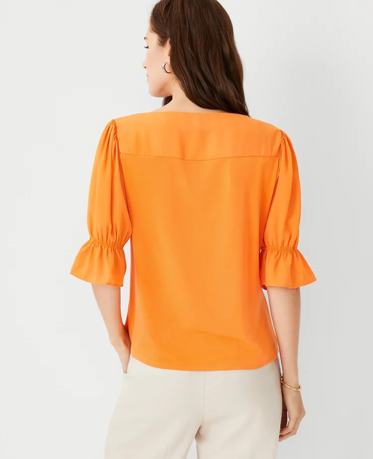 Mixed Media Puff Sleeve Ruffle Top