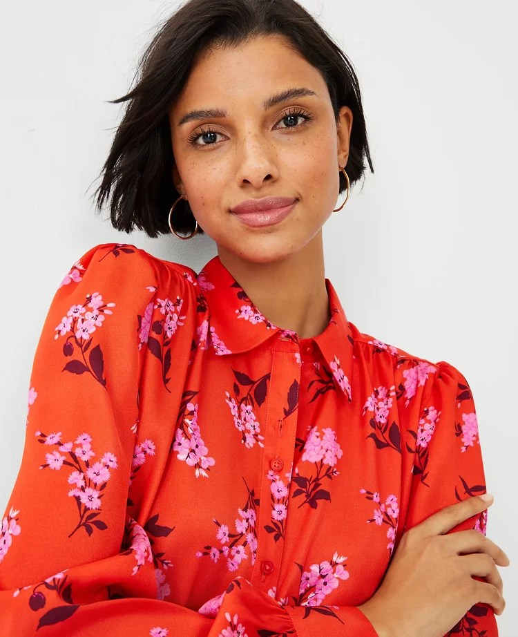 Floral Collared Button Down Blouse