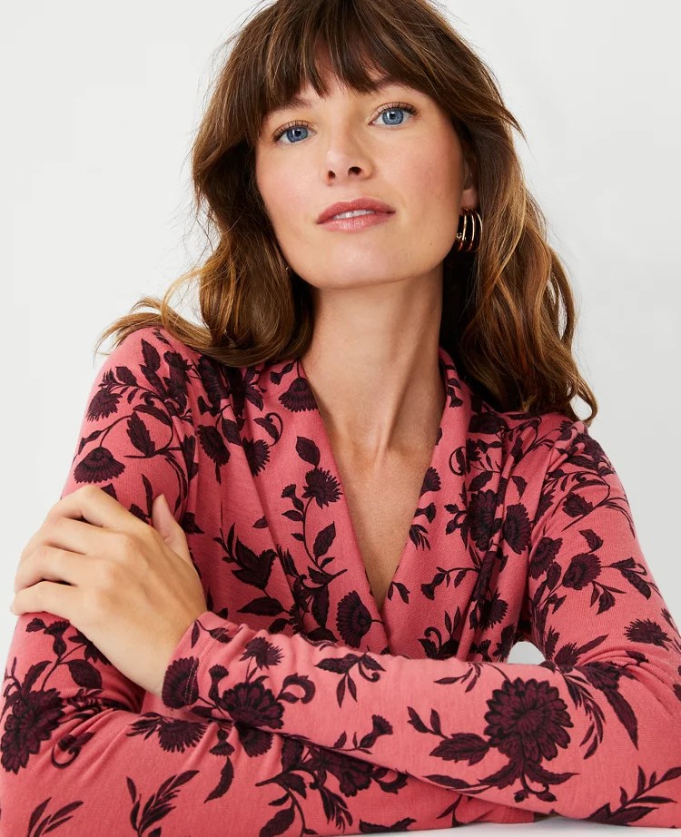 Floral Shawl Collar Wrap Top