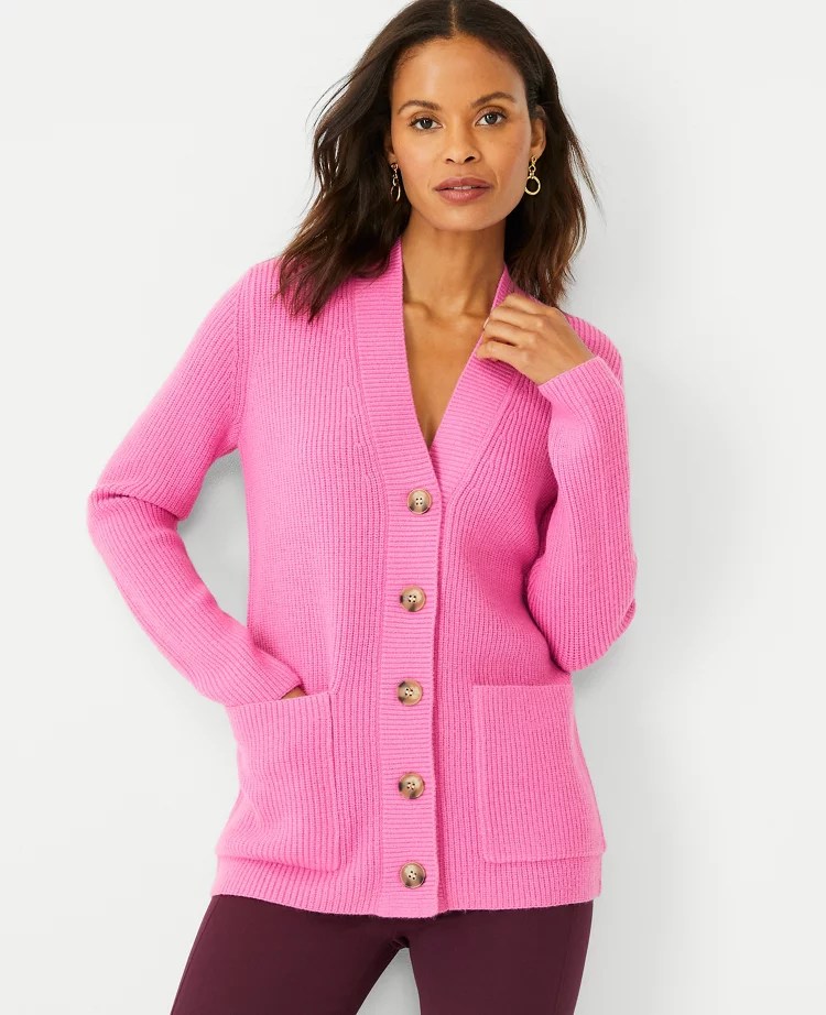 Petite Ribbed Boyfriend Cardigan