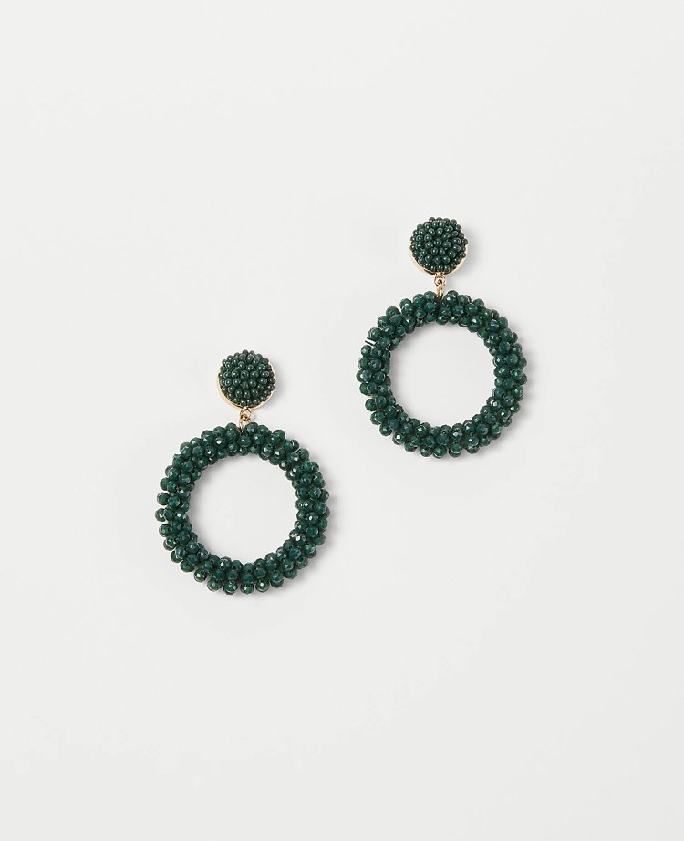 Beaded Circle Drop Hoop Earrings