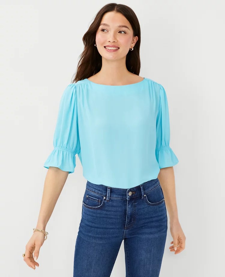 Mixed Media Ruffle Puff Sleeve Top