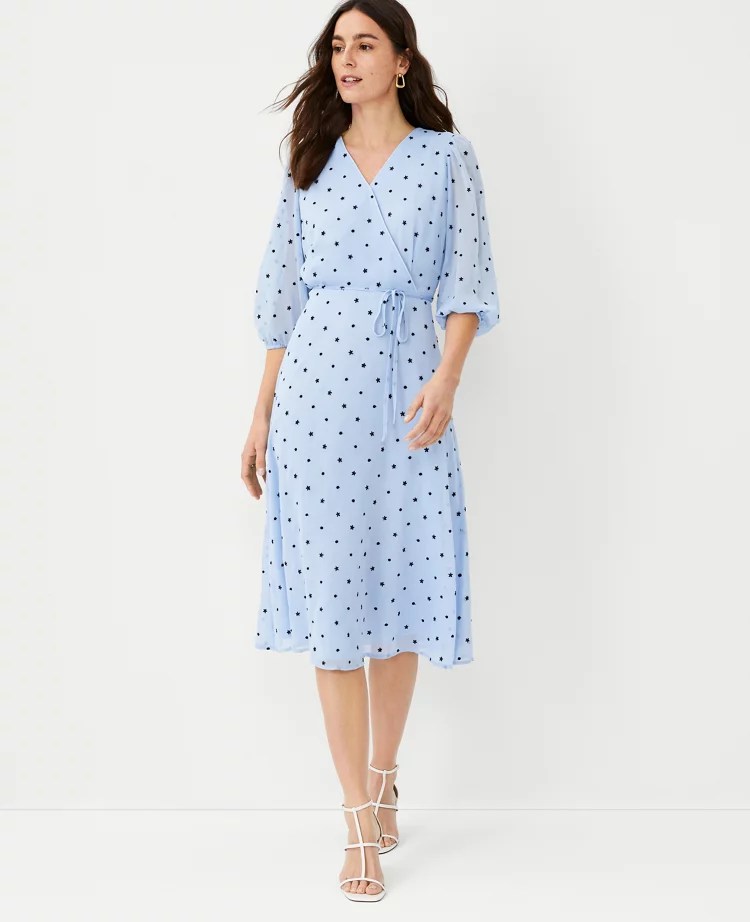 Floral Embroidered Belted Wrap Dress