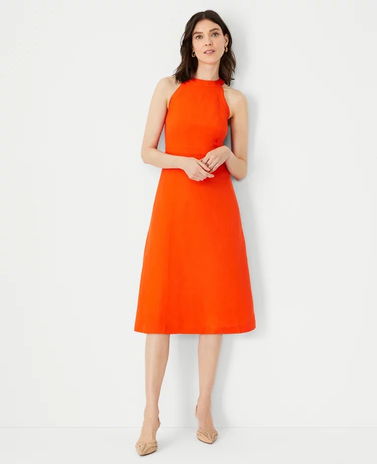 Linen Blend Halter Flare Dress