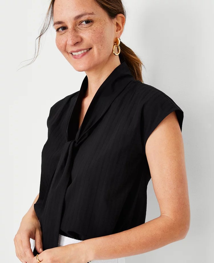 Petite Tie Neck Cap Sleeve Top