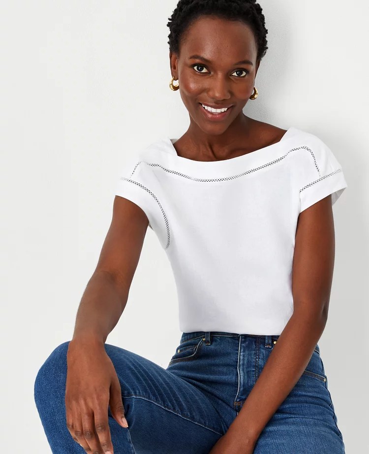 Petite Linen Blend Boatneck Top