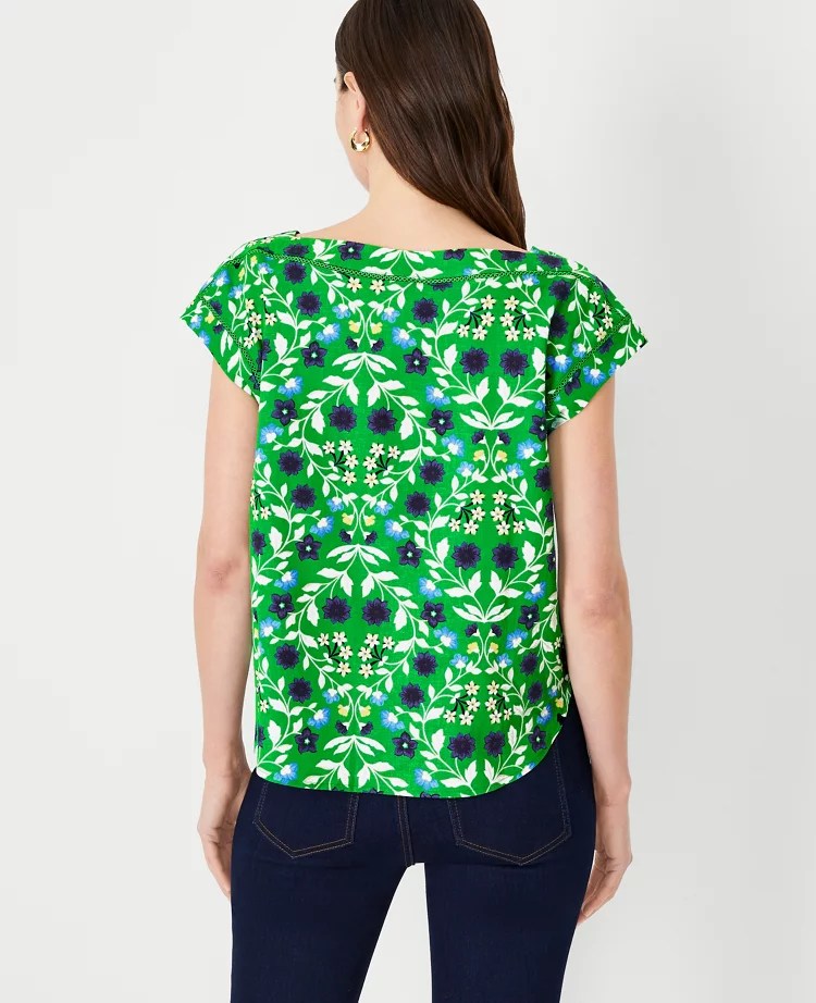 Petite Floral Linen Blend Boatneck Top