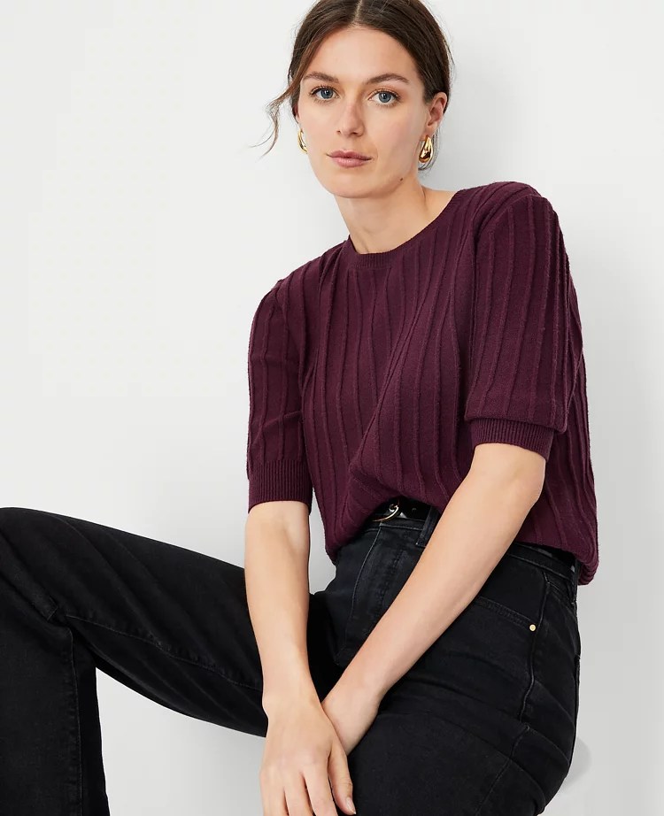 Petite Ribbed Elbow Sleeve Sweater