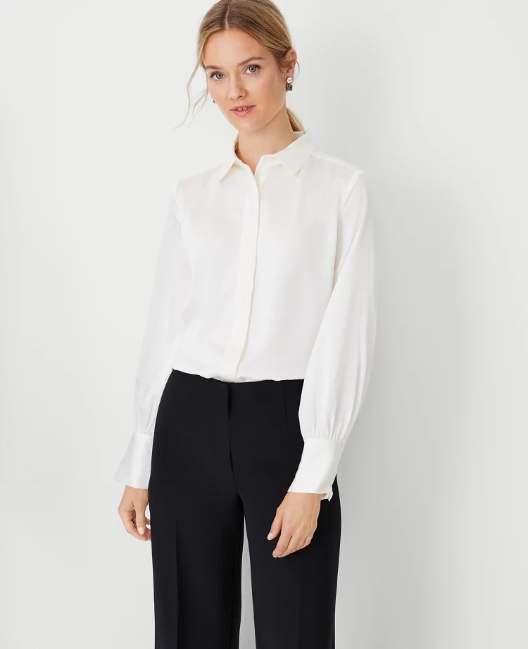 Collared Shirred Yoke Button Down Shirt
