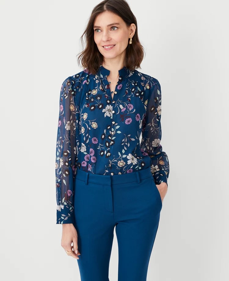 Floral Stand Collar Shirt