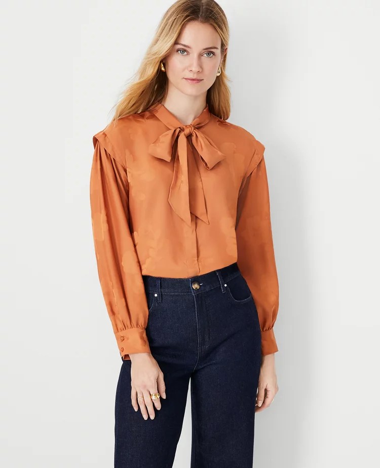 Tie Neck Drop Shoulder Shirt