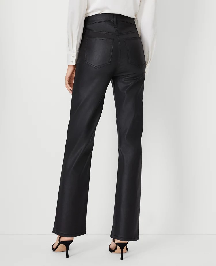Petite Coated High Rise Straight Jeans in Black
