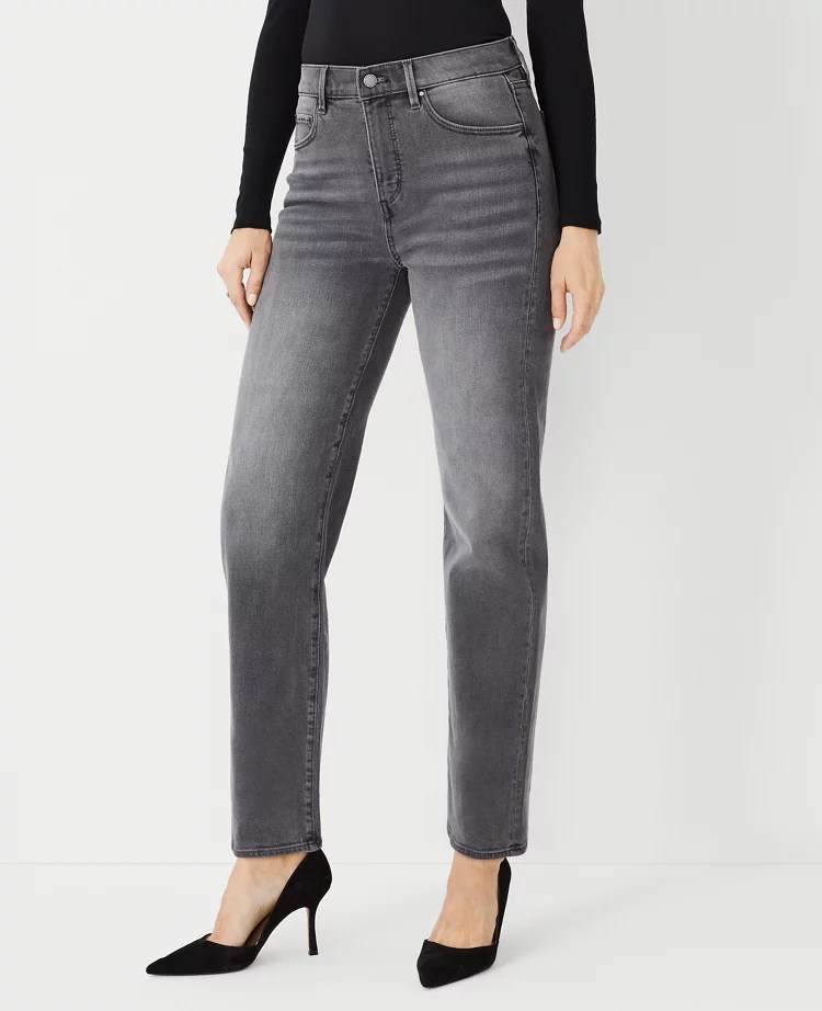 Petite High Rise Straight Jeans in Vintage Grey Wash