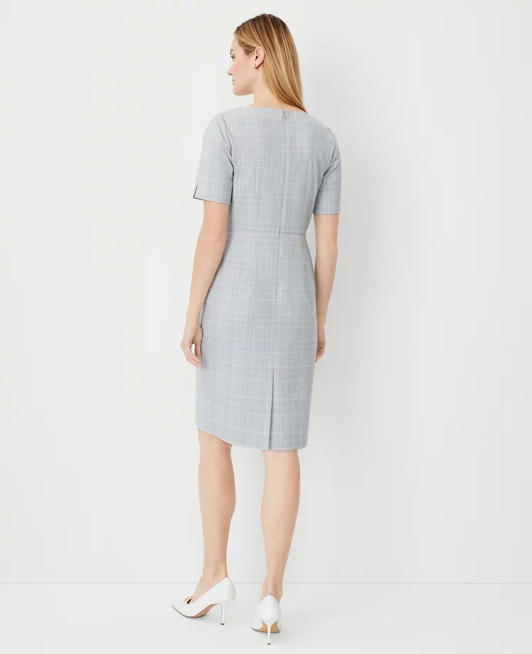 The Petite Elbow Sleeve Square Neck Dress in Plaid